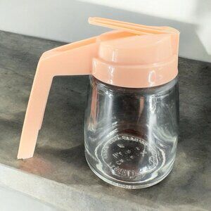 Vintage Federal Housewares 12 oz Glass Syrup Dispenser w Pink Plastic Lid Retro